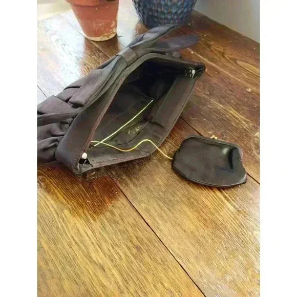 Ingber Bow Evening Clutch with‎ coin purse retro chic classic pleated 80s black - Picture 7 of 9